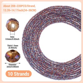 FASHEWELRY 10 hebras de cuentas de cristal Briolette de 2 mm, cuentas espaciadoras de cristal facetadas redondas chapadas en arco iris para collares, pulseras, fabricación de joyas (azul pizarra oscuro)