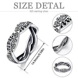 Friggem Rings Men Women Viking Rune Ring 925 Silver Punk Viking Jewellery Ring with Gift Box Birthday Valentine's Day, Sterling Silver