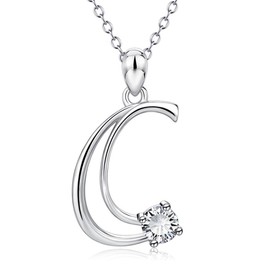 Letter Pendant 925 Silver, Women's Necklace Silver, Letter Chain with Zirconia Stones, Comes with Individual Gift Box, for Women, Silver, Letter C
