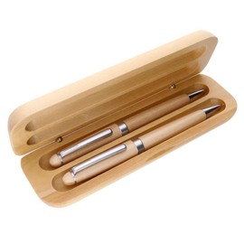 MPM Quality Wooden Ballpoint Pen and Micro Pencil in Bamboo Box, Eco-Friendly Elegant Wood/Metal Pen, Wood/Metal Mechanical Pencil, Wooden Case, Blue Ink