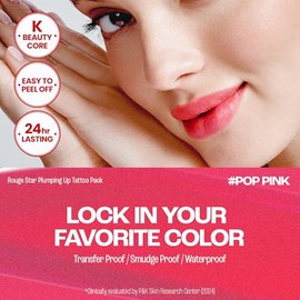 MAXCLINIC Rouge Star - Tatuaje de labios voluminoso – Peel Off Lip Stain (Pop Pink) | 24HR Long Lasting Wear, Waterproof, Transfer-Proof, Hydrating Ma