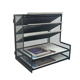 SETTFRFE Organizador de archivos de escritorio de metal con bandeja de papel de 5 niveles, organizador de escritorio de suministros de oficina, color 