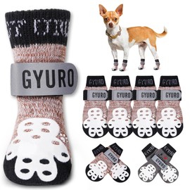 GYURO 4-Sided Anti Slip Dog Socks Paws Stop Licking with Adjustable Reflective Strap – Indoor Paw Protection, Traction Control & Anti-Licking Design for Hardwood Floors & Grip Safety (Khaki, S)