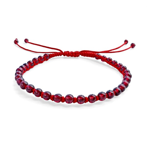Positivelady Red String Bracelet Anklet Garnet January Birthstone Braided Adjustable
