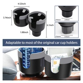 Augeny 2-in-1 Car Cup Holder Expander Adapter, Multifunctional Large Auto Cup Adapter with Offset Adjustable Base, All Purpose Vehicle Cups Holder for Bottles Cups Drinks Organizer (Gray)
