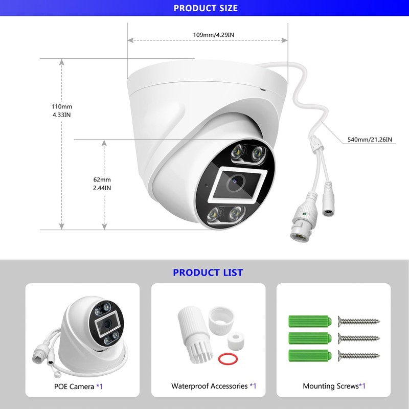 MWRCTV 4MP 2560 * 1440 POE 3.6mm Lens IP Security