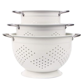 Rorence Powder Coated Steel Colanders: 1.5 Quart 3 Quart & 5 Quart Set of 3 - White