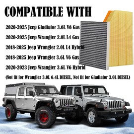 Engine Cabin Air Filters Compatible with 18-25 Jeep Wrangler JL 2.0L 3.6L, 20-25 Gladiator 3.6L, Replace 68301863AA 68257030AA CF12450 WA10841 C21423 AF5277 CAF10022P Engine Cabin Air Filtration