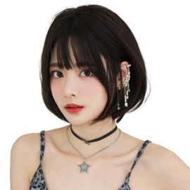 Wig, Mini, Bob, Front Drop, Black Brown, Cute, Casual, Breathable, Inner Winding, Short, Korean Style, Harajuku Style, Hidden Gray Hair, Natural Curls, Wig, Full Wig, Fashion Wig, Soft Feel, Small