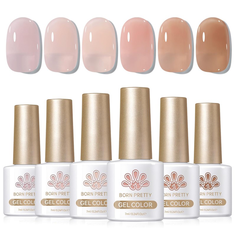 Born Pretty Jelly Nude Gel Nail Polish Set,Nude Pink Clear