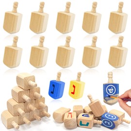 AMENON 24 Pack Hanukkah Wooden Dreidel, 3 Inch Blank Natural Wooden Chanukah Dreidel DIY Project Painted for Hanukkah Party Games Hanukkah Decorations