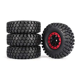 KEEDA 1.9 Inch Metal Beadlock Rims with Rubber Tyres for 1/10 RC Crawler Axial SCX10 90046 90047 Tamiya CC01 D90 TF2 (Red)