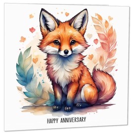 Happy Anniversary Card - Cute Fox Anniversary Cards for him her 145 x 145mm