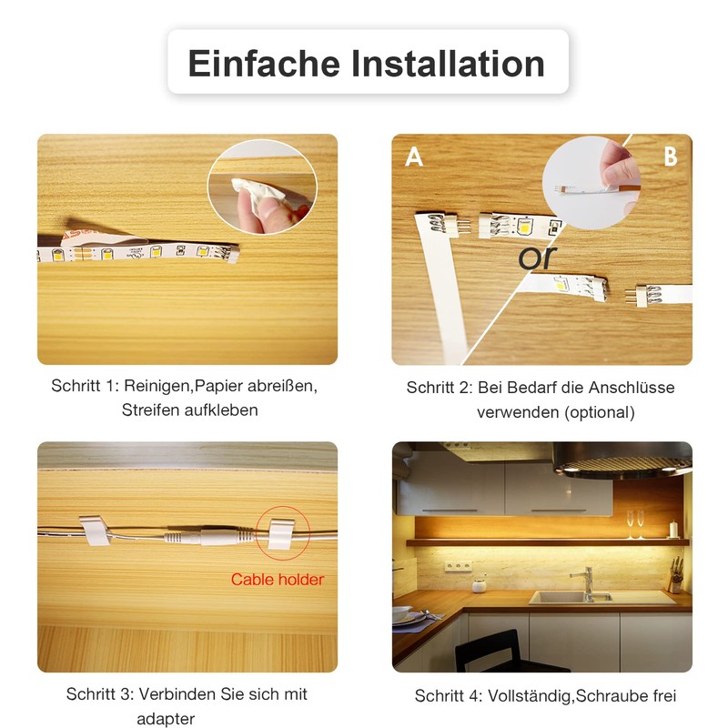 WOBANE LED Under-Unit Light with Switch, 4 x 50 cm