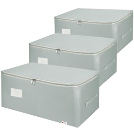 Vinsani 3pk Storage Bags Organiser 50L Huge Capacity Double Zipper Card Markings Strong Handles Moisture-Proof Underbed Storage Moving Bag For Clothes Toys Beddings Comforter – Light Grey