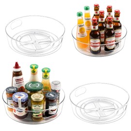 GUZON 4 Pack Lazy Susan Organizer for Cabinet, Upgraded 11.5" Clear Turntable Organizer with Handles and Raised Edge, Pantry Organizers and Storage for Kitchen, Refrigerator, Bathroom, Table