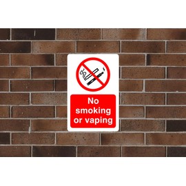 Safety First Display LTD No smoking or vaping sign - 1.2mm Rigid plastic for indoor/outdoor usage (300mm x 200mm) Viewing Distance within 7m.