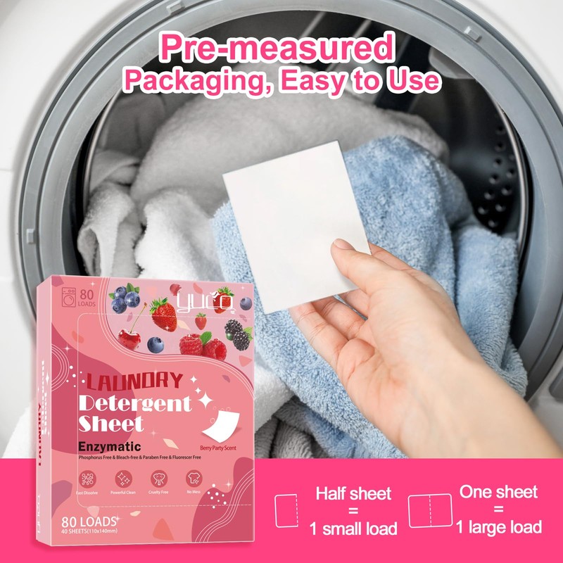 YUCO Laundry Detergent Sheets Berry Scent 80 Loads Eco Laundry