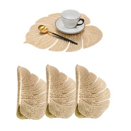 Hosoncovy 4 Pack Turtle Leaf Decorative Placemats Leaf Placemat PVC Placemats Hollow Table Place Mats Heat Resistant Non-slip Dining Placemats for Home Kitchen Wedding Party (Gold)
