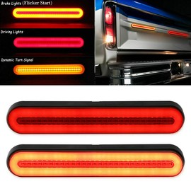2PCS 9” Inch Trailer 100 LED Tail Light Bar Red Sequential Spin Running Tail Light Flicker Brake Light, Sequential Flowing Amber Turn Signal Taillight for Trailer Truck Pickup SUV RV 12V 24V
