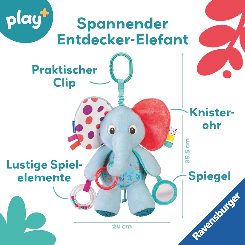 Ravensburger 4855 play+ Explorer Elephant, Cuddly Toy with Many Play