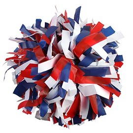 ICObuty Plastic Cheerleader Cheerleading Pom Poms 6 inch 1 Pair 2 Pieces (Red/White/Blue)