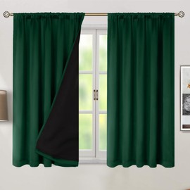 BGment Emerald Blackout Curtains 45 Inch Length with Liner, 100% Blackout Thermal Insulated Rod Pocket Back Tab Double Layer Noise Reduce Room Darkening Curtains for Bedroom (52 x 45 Inch, 2 Panels)
