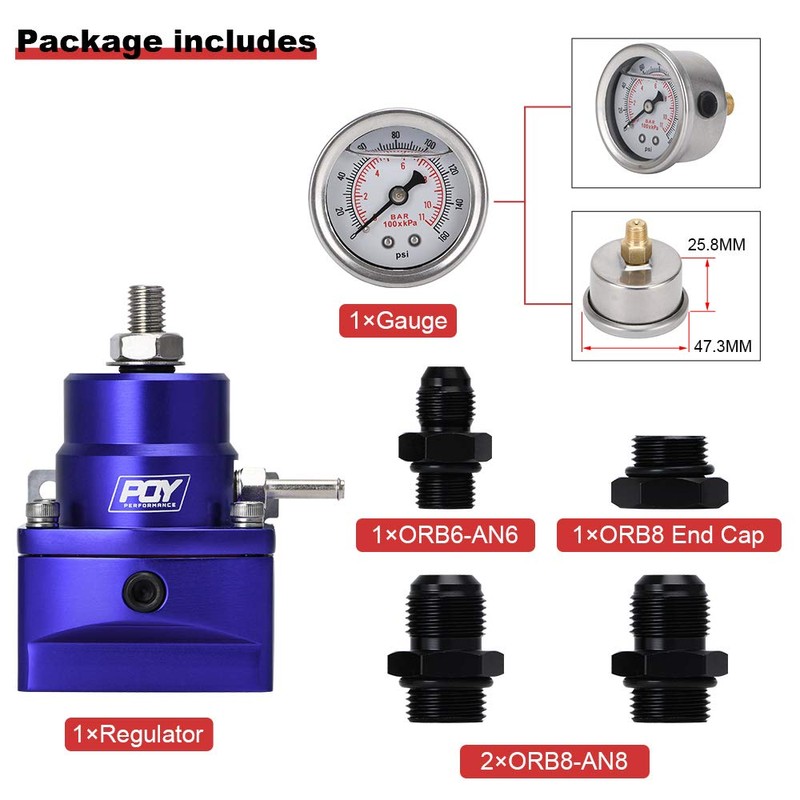 PQY Fuel Pressure Regulator AN8 Feed & AN6 Return Line