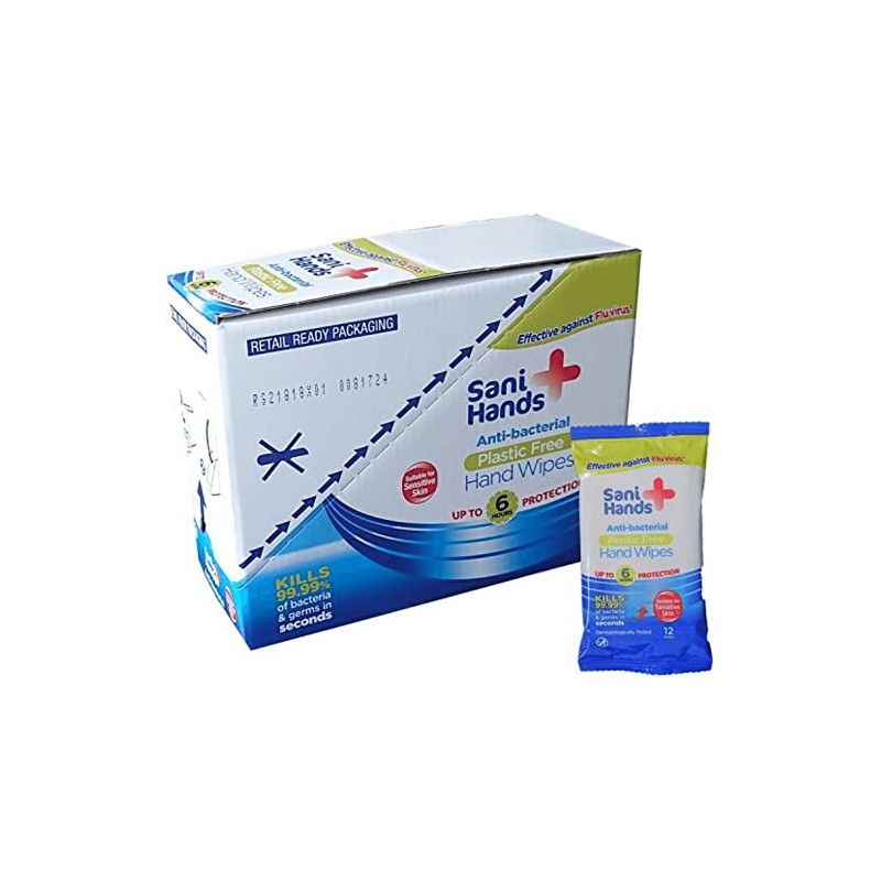 Sani Hands - Anti-bacterial Hand Wipes - Dermatologically Tested, Biodegradable
