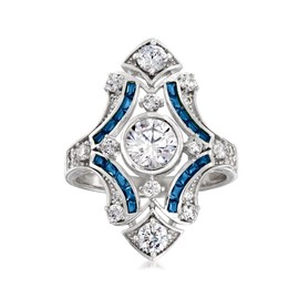 Ross-Simons 1.55 ct. t.w. CZ and .20 ct. t.w. Simulated Sapphire Ring in Sterling Silver. Size 8