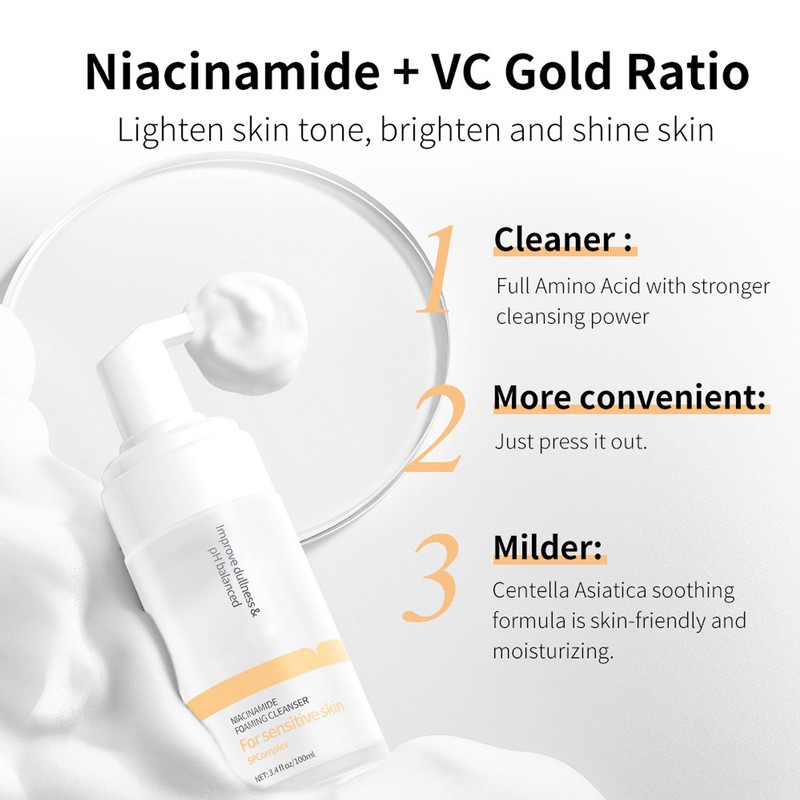 Niacinamide Facial Cleanser Deep Cleansing Brightening Whitening Vitamin C Foaming