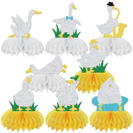 8Pcs Goose Birthday Honeycomb Centerpiece One Silly Goose Party Favors Baby Shower Birthday Bachelorette Party Table Decorations Silver Gold Green Glitter