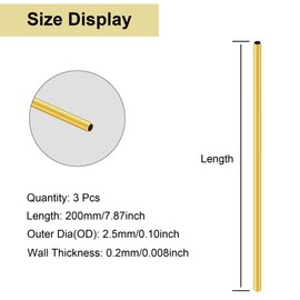 LAVMHAB Round Brass Tube 2.5mm OD x 0.2mm Wall Thickness x 200mm Length, Seamless Round Brass Pipes Tubing for DIY Craft (3 Pcs)