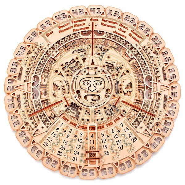 Wood Trick Mayan Wall Calendar 3D Wooden Puzzles for Adults and Kids to Build - 16" - Wooden Model Kit - Aztec Calendar