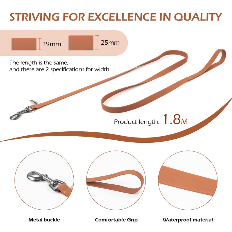 Wolfone 2-Pack 6 FT Waterproof Dog Leash Brown Widths 19mm&25mm