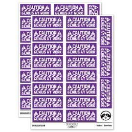 Caution Genius at Work Teacher Student School Sticker Pack - Gloss Finish - Large 2.00" Size - Purple