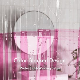 AmazerBath 100% EVA Shower Curtain Liner, 72 x 72 Inches Heavy Duty Shower Curtain and Liner 2-in-1 with 3 Clear Stones and 12 Brass Grommets, Color Block Soft Shower Liner - Clear & Bright Pink