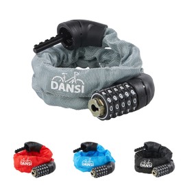 DANSI Unisex – Adult's Kettenschloss Chain 6 x 900 mm Combination Lock 5-Digit with Textile Cover Grey, Gray