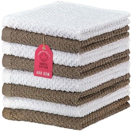 DecorRack 8 Pack 100% Cotton Face Towels, Ultra Absorbent 12 x 12 inch Wash Cloths, 400 GSM, Premium Quality, Soft Fingertip Towels for Face, Makeup, Spa, and Beauty, Cappuccino (8 Pack)