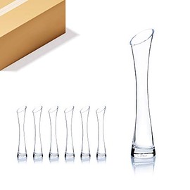 WGV Maria Bud Vase Bulk, Width 2", Height 10", Clear Slant Cut Opening Gathering Concaved Glass Floral Container Centerpiece for Wedding Party Event Home Office Decor, 6 Pieces