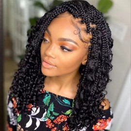 Dorsanee Boho Box Braids Crochet Hair for Black Women 10 Inch Goddess Box Braids with Curly Ends 3X Short Bob Crochet Braids for Kids Synthetic Bohemian Braiding Hair Extensions (7packs, 1B)