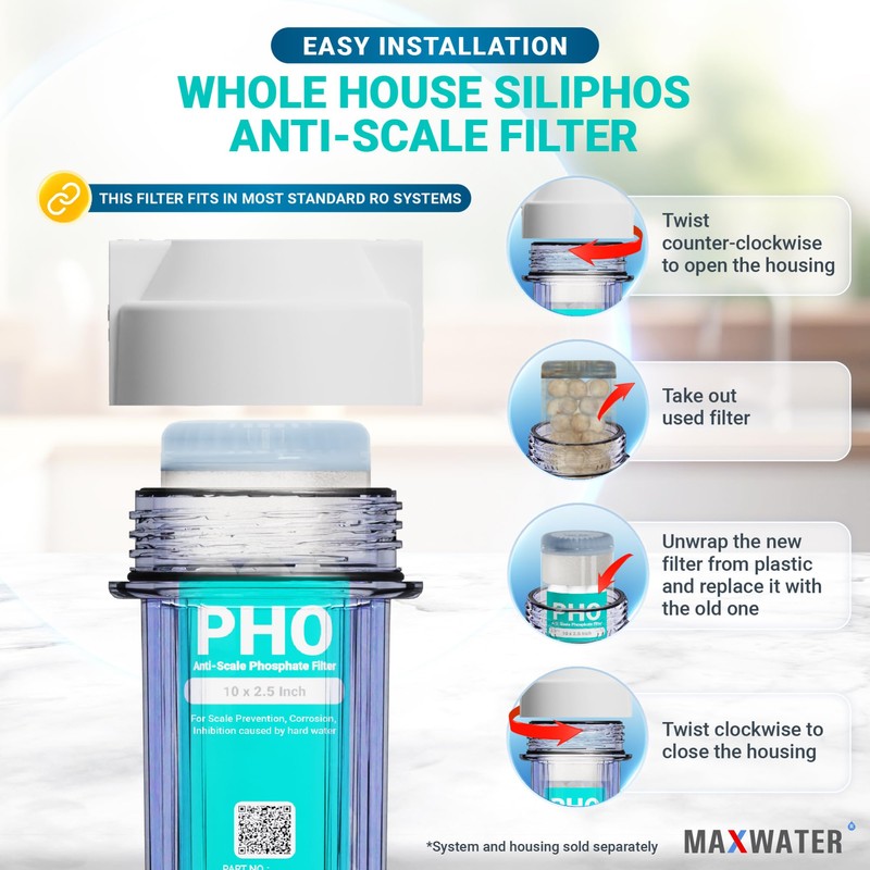 Max Water 10" x 2.5" Anti-Scale Water Filter Cartridge, Siliphos