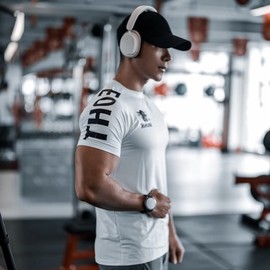 Anmur Men's Training Wear, Short Sleeve, Sweat Absorbent, Quick Drying, Sportswear, Fitness Wear, Stretch, 5282 White
