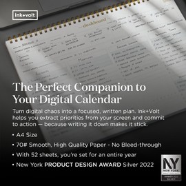 Ink+Volt Dashboard Spiral Deskpad | Undated Weekly Planner Notepad w/ 52 Undated Sheets, Premium Productivity Planner, Minimalist Weekly to do List for Work & Study | A4 Size, Navy - Made in the USA