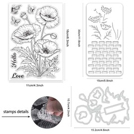 ORIGACH Realistic Corn Poppy Flower Stamps and Die and Layering Coloring Stencil Bundle for Card Making Album Arts Crafts Supplies