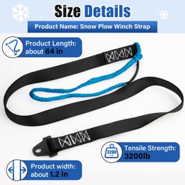 64in Snow Plow Winch Strap, Plow Strap Replacement Parts for ATV UTV Winch Heavy Duty Snow Plow Lift