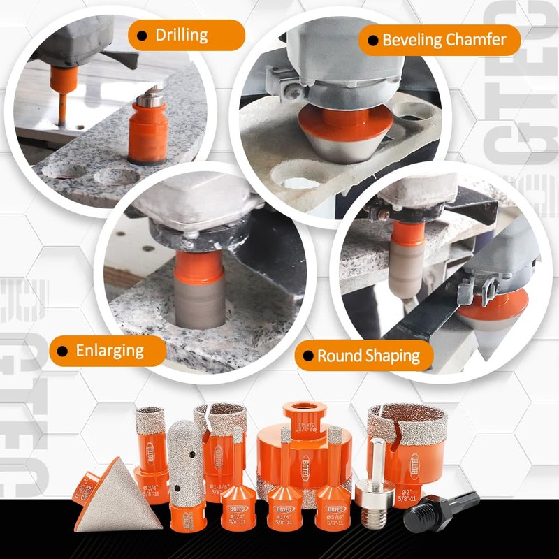 BGTEC Diamond Core Drill Bits-11PCS 5/8-11 Thread Tile Hole Saw