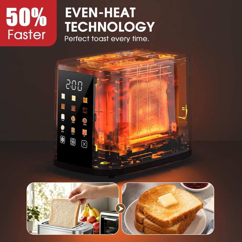 Foyoconven 2 Slice Toaster with Touch Screen, 1.5" Extra Wide