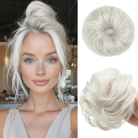 CJL HAIR 2PCs Small Cute Messy Bun Hair Piece for Thin Hair Women Girl Mini Synthetic Curly Bun Scrunchies Updo Hairpieces for Kids White