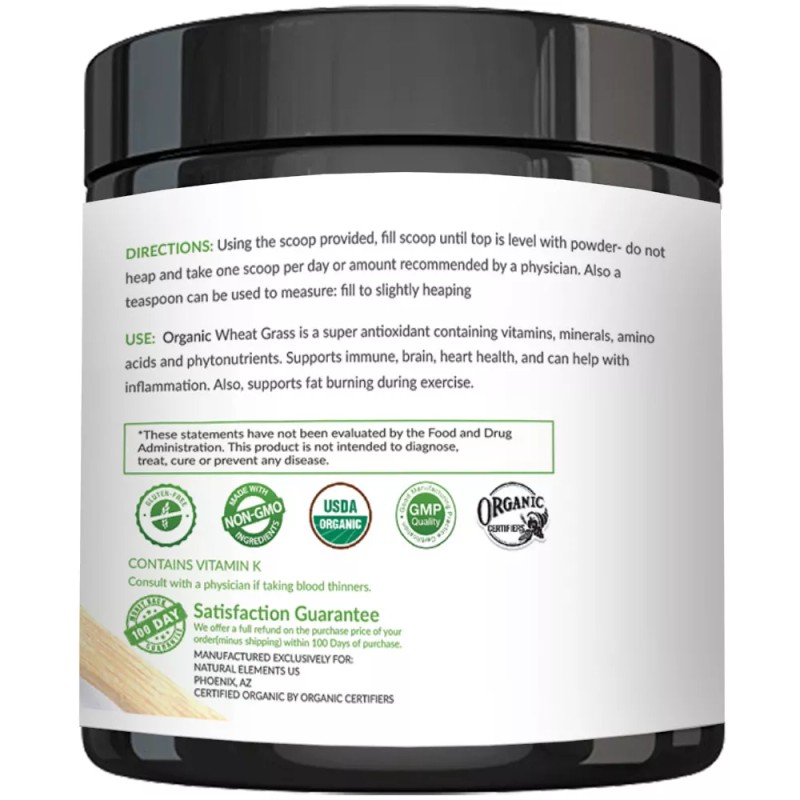 natural elements Wheatgrass Powder - USDA Certified Organic Wheat Grass
